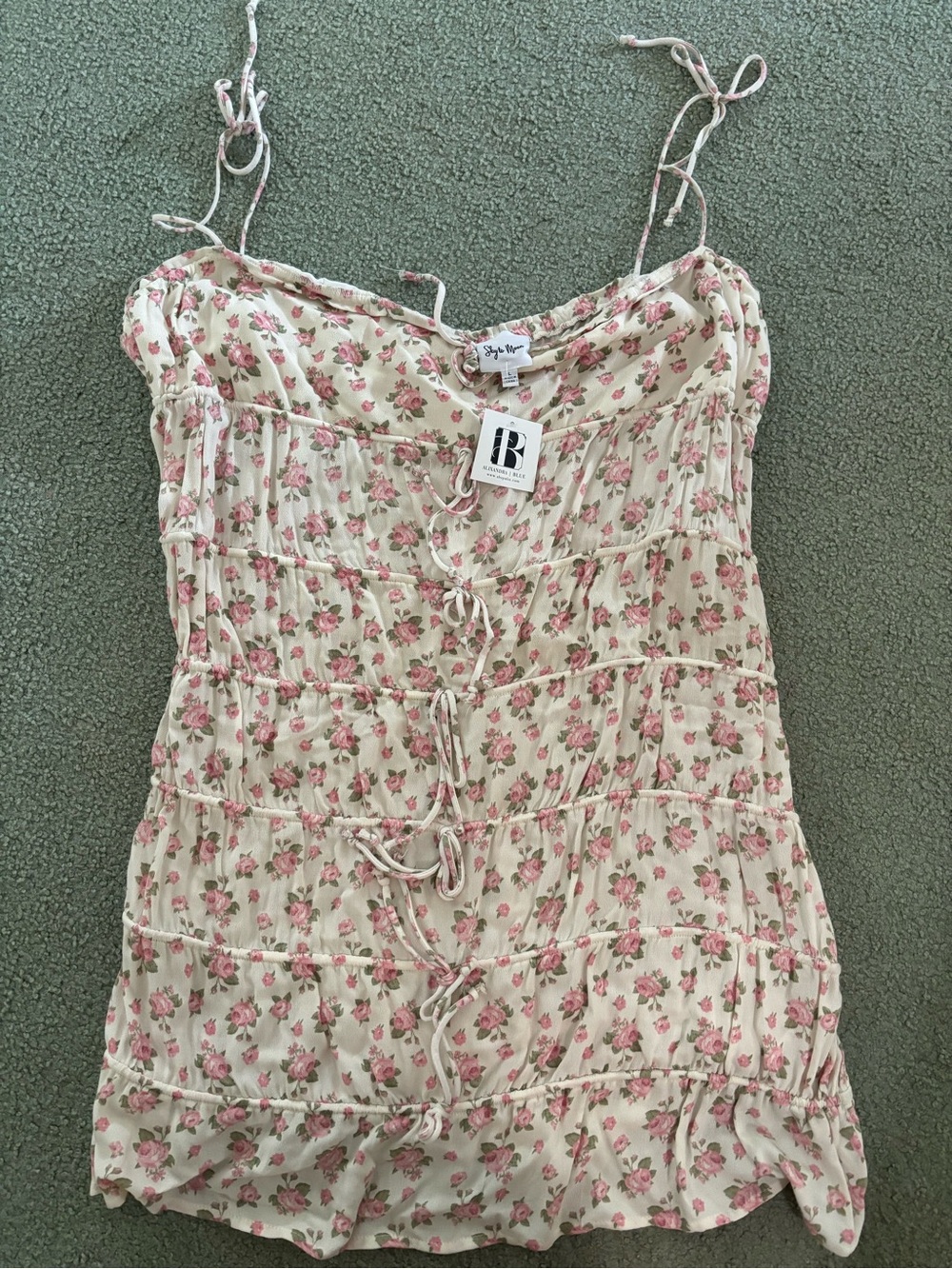 Sky to Moon Pink Ditsy Floral Ruched Mini Dress NWT Size Large
